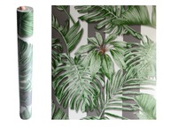 Tapeta Monstera na pozadí bielych a šedých pruhov Tapeta Monstera na pozadí bielych a šedých pruhov