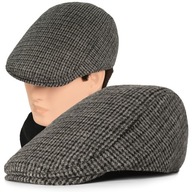 Pánska zimná zateplená plochá čiapka, elegantný kockovaný klobúk, 50 % vlna