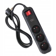 Predlžovacia šnúra 3 zásuvky KÁBEL 3m 2xUSB SPÍNAČ Predlžovacia šnúra 3 zásuvky KÁBEL 3m 2xUSB SPÍNAČ