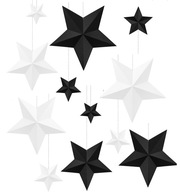 Vianočné ozdoby visiace veľké hviezdy čierne biele škandinávske ozdoby