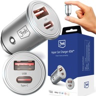 NABÍJAČKA DO AUTO 45W USB + USB-C TYP C RÝCHLA MALÁ 3MK HYPER SILVER NABÍJAČKA DO AUTO 45W USB + USB-C TYP C RÝCHLA MALÁ 3MK HYPER SILVER