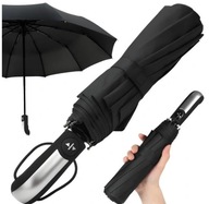 PEVNÝ DÁŽDNIK SKLADACÍ DÁŽDNIK AUTOMATICKÝ UNISEX ČIERNY SILNÝ + POTAH PEVNÝ DÁŽDNIK SKLADACÍ DÁŽDNIK AUTOMATICKÝ UNISEX ČIERNY SILNÝ + POTAH