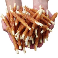 Pochúťka pre psa - kožené tyčinky obalené kuracím mäsom HauMiau 500g Pochúťka pre psa - kožené tyčinky obalené kuracím mäsom HauMiau 500g