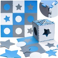 Penová puzzle podložka pre deti 180x180cm, 9 prvkov, sivá a modrá
