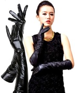 Dámske lesklé retro dlhé rukavice čiernej farby