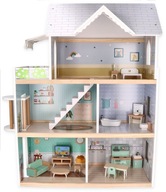 Drevený domček s nábytkom pre bábiky, 19 kusov. Obrovský