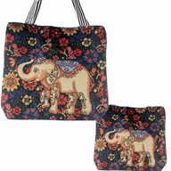 DÁMSKA VEĽKÁ PLÁTENÁ TAŠKA SHOPPER TAŠKA KOŠÍK VZOR SLON A KVETY DÁMSKA VEĽKÁ PLÁTENÁ TAŠKA SHOPPER TAŠKA KOŠÍK VZOR SLON A KVETY