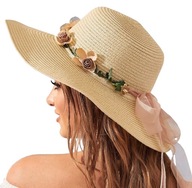Dámsky plážový klobúk s vencom zo slamenej mašle