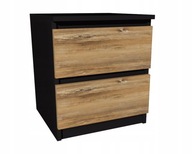 Čierny nočný stolík, retro drevo, 45x45cm, 2 zásuvky