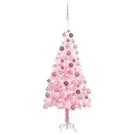 Umelý vianočný stromček s LED a čačky, ružový, 120 c
