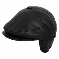 K208A Čierna kožená čiapka zakrývajúca uši na krku 60