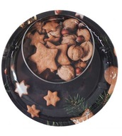 Vianočný tanier, kovový na tortu, ovocie, čierny