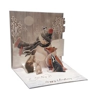 Vianočná pohľadnica snehuliak a zvieratká, skvelé 3D pohľadnice