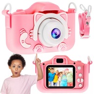 Fotoaparát pre deti, darčekové mačiatko, ružové puzdro HIT Camera + Games
