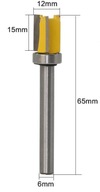 Ložisková rovná fréza 12x15 stopka 6mm 3 ryhy Ložisková rovná fréza 12x15 stopka 6mm 3 ryhy