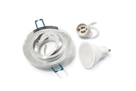 SET HALOGÉNOVÁ POHYBLIVÁ STRIEBORNÁ SKLENENÁ LAMPA + LED ŽIAROVKA 9W + GU10 4500K SET HALOGÉNOVÁ POHYBLIVÁ STRIEBORNÁ SKLENENÁ LAMPA + LED ŽIAROVKA 9W + GU10 4500K