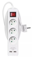 Predlžovací kábel s vypínačom, 3 zásuvky, 2m + 2× USB Predlžovací kábel s vypínačom, 3 zásuvky, 2m + 2× USB