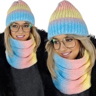 zimný SET ČIAPKA + SUKŇA šál TEPLÝ odtieň POLSKA - OMBRE FARBY
