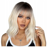 DÁMSKA Parochňa po ramená vlasy AKO PRIRODZENÁ blond ombre BANGS vlny DÁMSKA Parochňa po ramená vlasy AKO PRIRODZENÁ blond ombre BANGS vlny