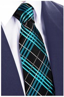100% SILK károvaná pánska kravata čierna GREG kj56