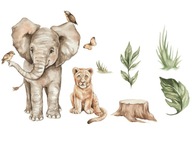 Samolepky na stenu pre deti SLON LION SAFARI Samolepky na stenu pre deti SLON LION SAFARI
