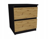 Čierny nočný stolík, dub artisan 45x45cm, 2 zásuvky
