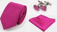 Pánska fialová fuchsiová kravata + vreckovka + manžetové gombíky