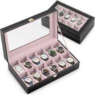 Krabička na 12 kusov hodiniek Massido MS-710, čierna a lososová