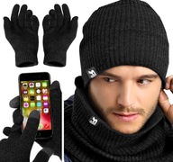 PÁNSKY SET ČIAPKA + SUKŇA šál + DOTYKOVÉ RUKAVICE zimné ČIERNA PÁNSKY SET ČIAPKA + SUKŇA šál + DOTYKOVÉ RUKAVICE zimné ČIERNA