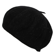 Vlnená baretka Woolmark, čierna, zlaté trblietky, 15/L Vlnená baretka Woolmark, čierna, zlaté trblietky, 15/L