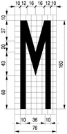 Šablóna cesta 160cm, písmeno M, materiál gr. 1 mm