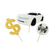Cukrové ozdoby na šilt - auto, biele, 3 ks. Cukrové ozdoby na šilt - auto, biele, 3 ks.