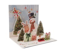 Vianočná pohľadnica 3D vianočný snehuliak vianočný stromček