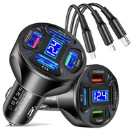 RÝCHLA NABÍJAČKA DO AUTO 4x USB QC 66W + 3V1 USB C LIGHTING MICRO KÁBEL RÝCHLA NABÍJAČKA DO AUTO 4x USB QC 66W + 3V1 USB C LIGHTING MICRO KÁBEL