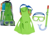 Potápačský set: maska, šnorchel, zelené plutvy