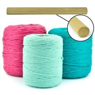 Bavlnené struny makrama set 3 farby 3 mm 500 m+ tyč 30 cm Bavlnené struny makrama set 3 farby 3 mm 500 m+ tyč 30 cm