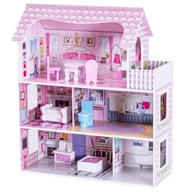Drevený domček pre bábiky, nábytok, LED svetlo, DREVO