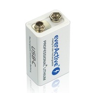 everActive 6F22/9V Li-ion 550 mAh batéria s USB TYP C everActive 6F22/9V Li-ion 550 mAh batéria s USB TYP C