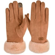 Dámske zateplené plyšové dotykové rukavice s kožušinkou