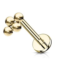 Labret so štyrmi guličkami - vnútorný závit 1,2/8 zlatý Labret so štyrmi guličkami - vnútorný závit 1,2/8 zlatý