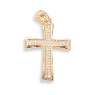 Mosadzný prívesok, kríž so zirkónmi, trvalé zlato 18k, 30,5 mm, 1ks Mosadzný prívesok, kríž so zirkónmi, trvalé zlato 18k, 30,5 mm, 1ks