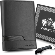 Pánska vertikálna kožená peňaženka, čierna, elegantná, ochrana RFID kartou, Zagatto Pánska vertikálna kožená peňaženka, čierna, elegantná, ochrana RFID kartou, Zagatto