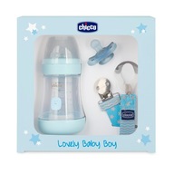 Antikoliková fľaša CHICCO Lovely Baby Set + cumlík + popruh na cumlík