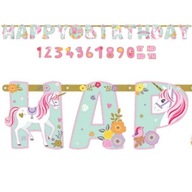 HAPPY BIRTHDAY jednorožec UNICORN papierový banner HAPPY BIRTHDAY jednorožec UNICORN papierový banner