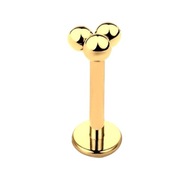 Titánová náušnica, zlatý labret s tromi loptičkami LOBE Helix Tragus 1,2/10 Titánová náušnica, zlatý labret s tromi loptičkami LOBE Helix Tragus 1,2/10