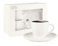 Kávová a čajová súprava: 2x biela porcelánová šálka s podšálkou Kávová a čajová súprava: 2x biela porcelánová šálka s podšálkou