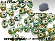 SuperDuo 2,5 x 5 mm Aquamarine Picasso - 10 g SuperDuo 2,5 x 5 mm Aquamarine Picasso - 10 g