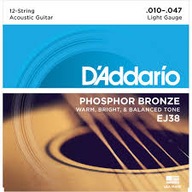 D'Addario EJ38 Phosphor Bronze 12-strunové struny pre akustickú gitaru 10-47 D'Addario EJ38 Phosphor Bronze 12-strunové struny pre akustickú gitaru 10-47