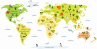 Detská nálepka na stenu MAPA ZVIERATKOV SVETA