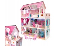 Drevený domček pre bábiky LED ružový veľký XL nábytok